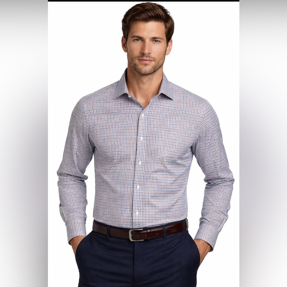 Neiman Marcus Men's Houndstooth Dress Shirt in Blue and Brown